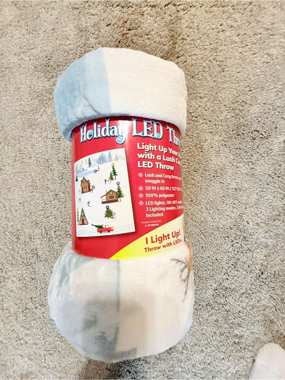 Holiday LED Plush Throw Blanket Winter Cabin Light Up 50x60